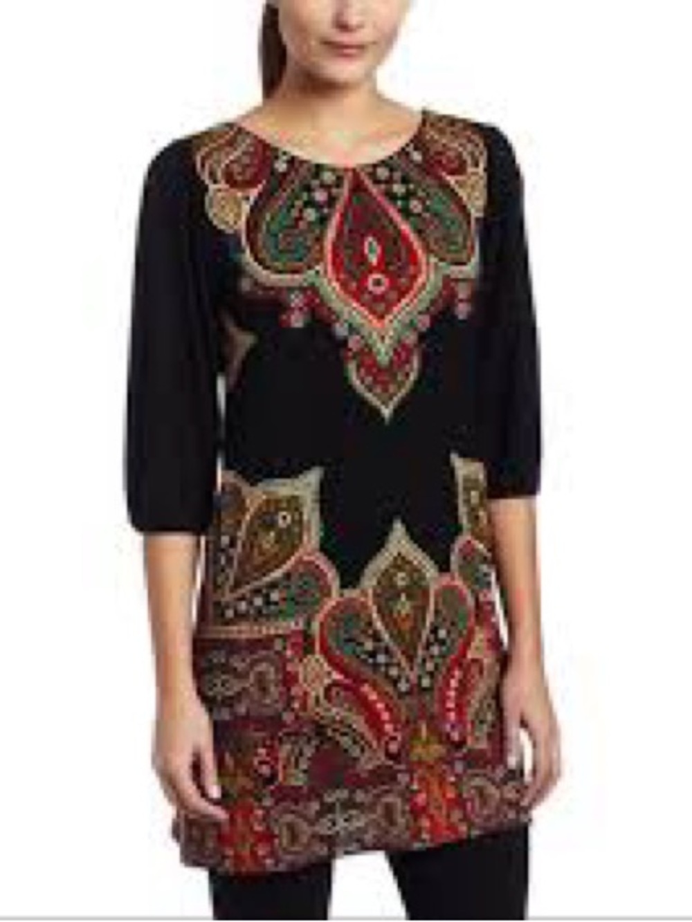 Cha Cha Vente black jersey knit Bohemian Style sheath dress. Small